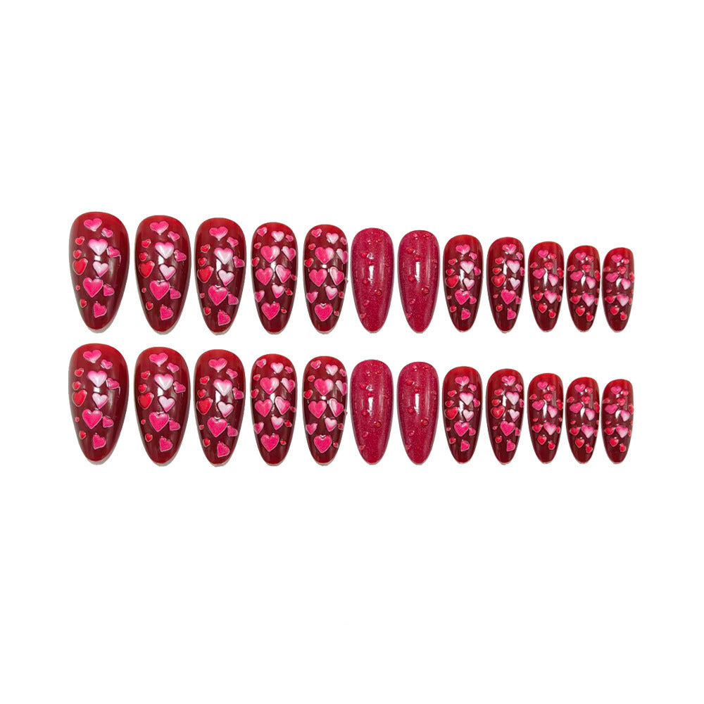 Artificial nails with heart design and gloss finish Acalora