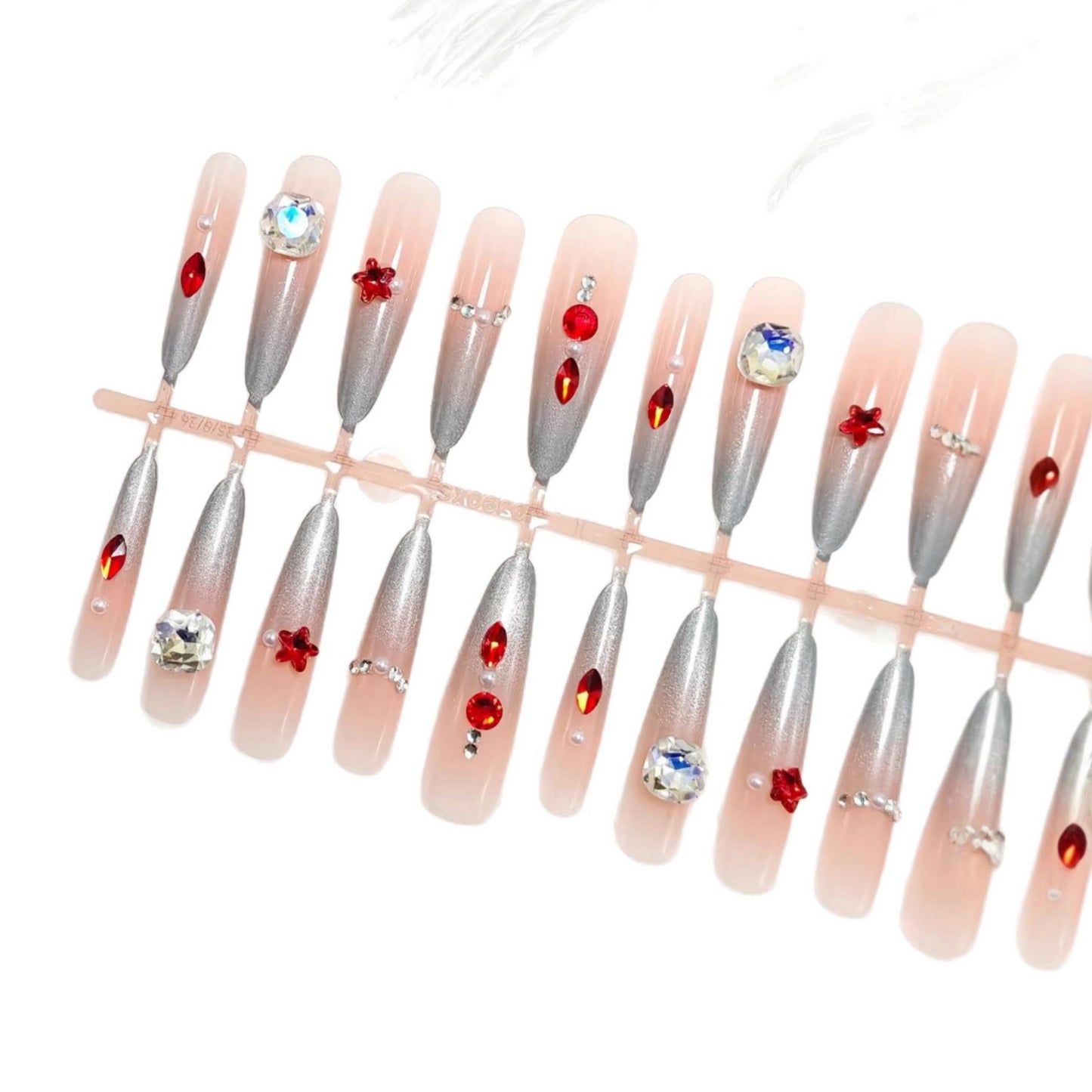 Artificial nails with glamorous glitter design and 3D applications Acalora