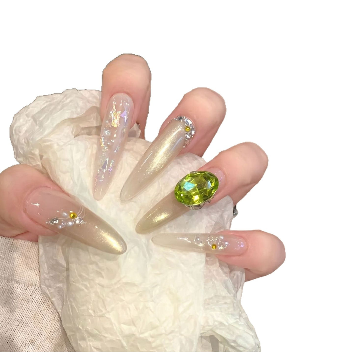 Chic Decorative Stiletto Press-On Nails with Gemstone Accents Acalora