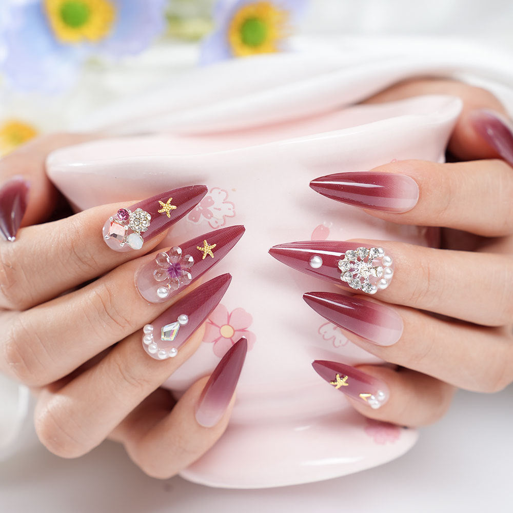 Decorative Rhinestone Stiletto Nail Set Acalora