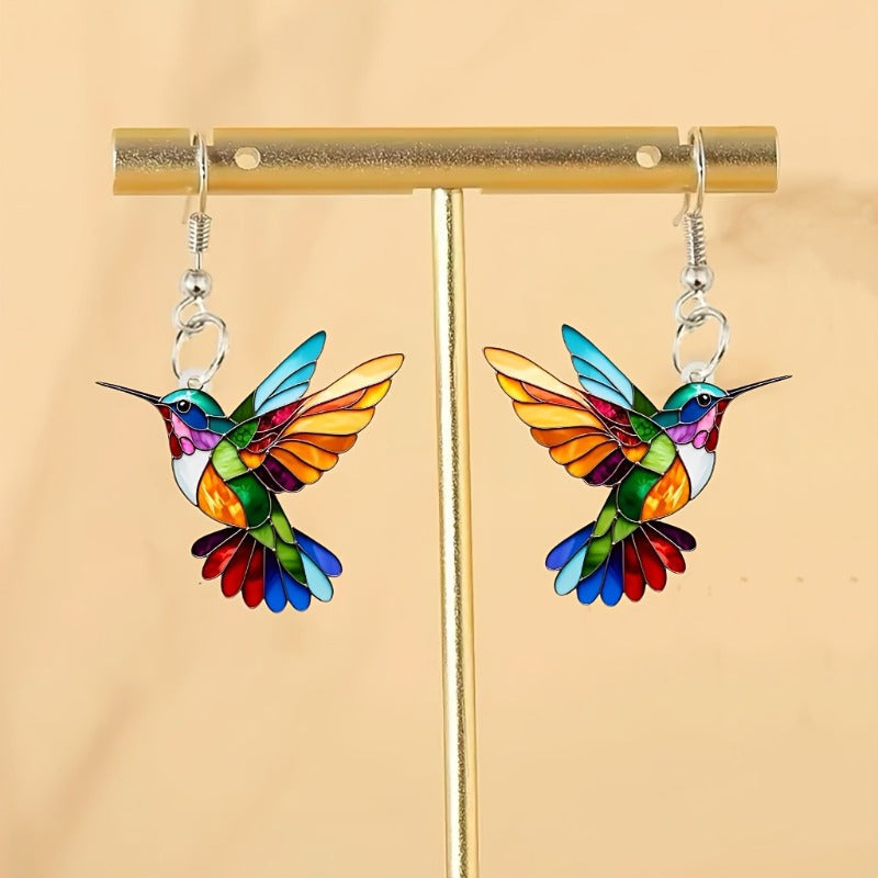 Skanto | Colorful Hummingbird Earrings – Happy Dangling Jewelry with Flying Bird