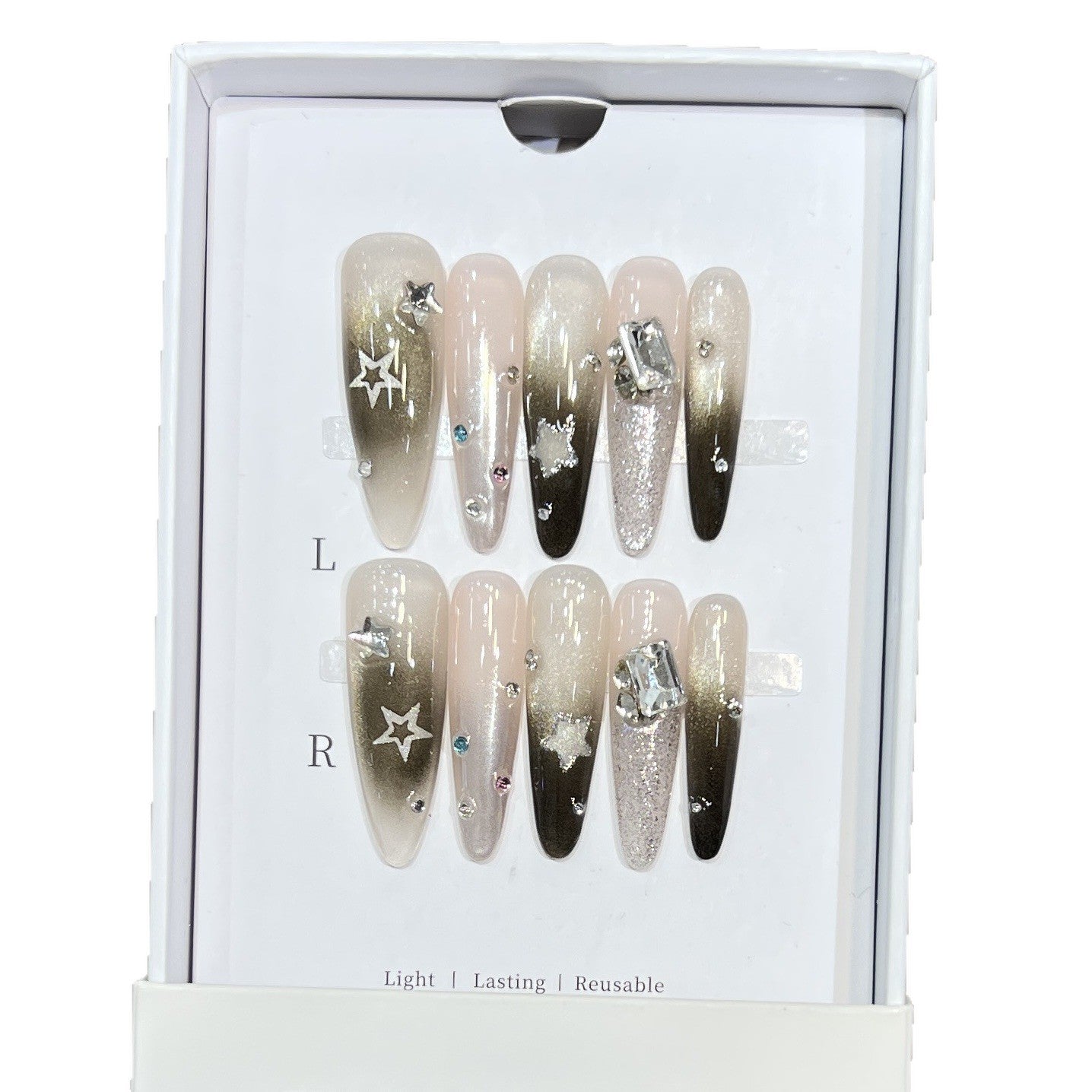 Artistic Stiletto Press-On Nail Set with Decorative Rhinestones Acalora