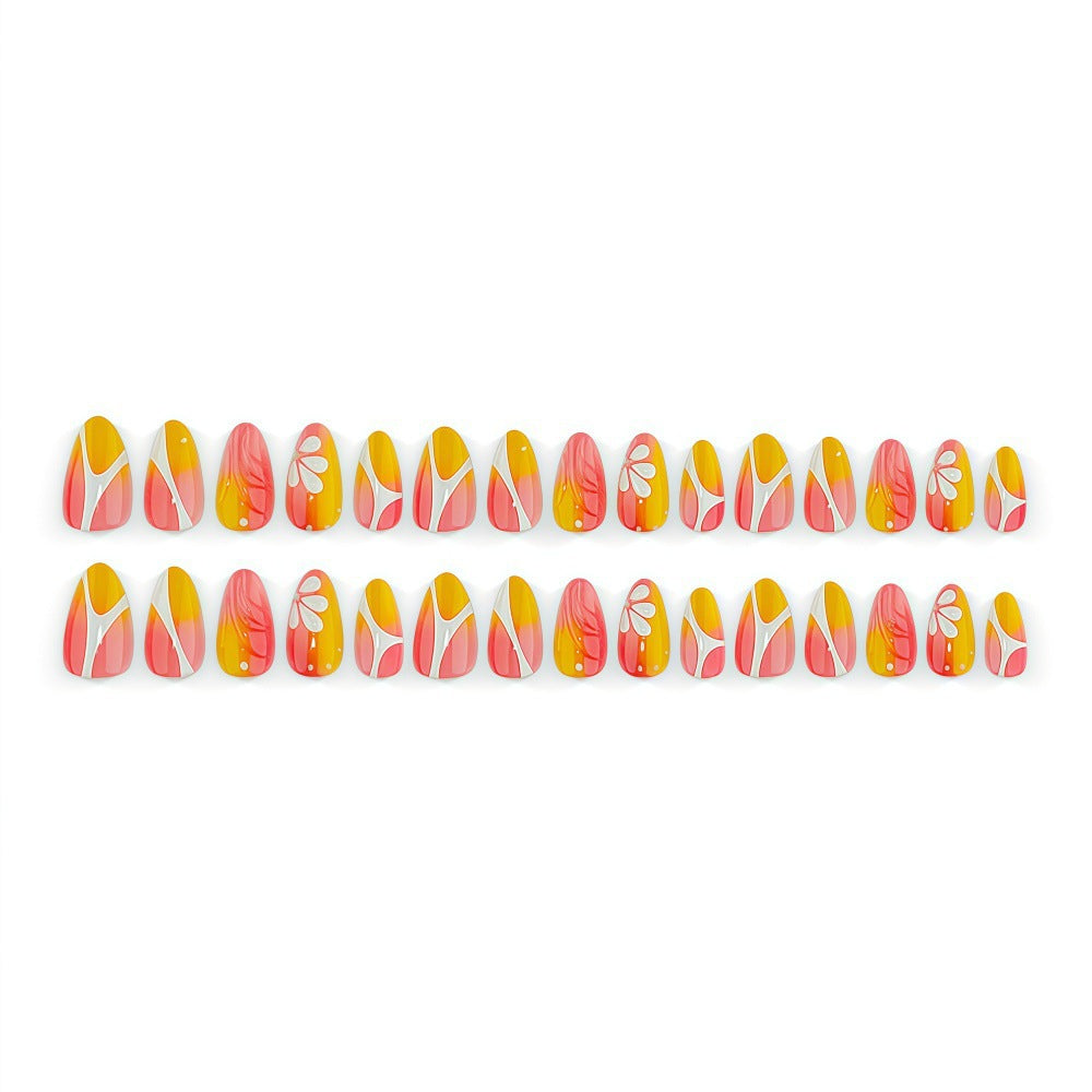 Artificial nails with floral design and elegant color gradients Acalora