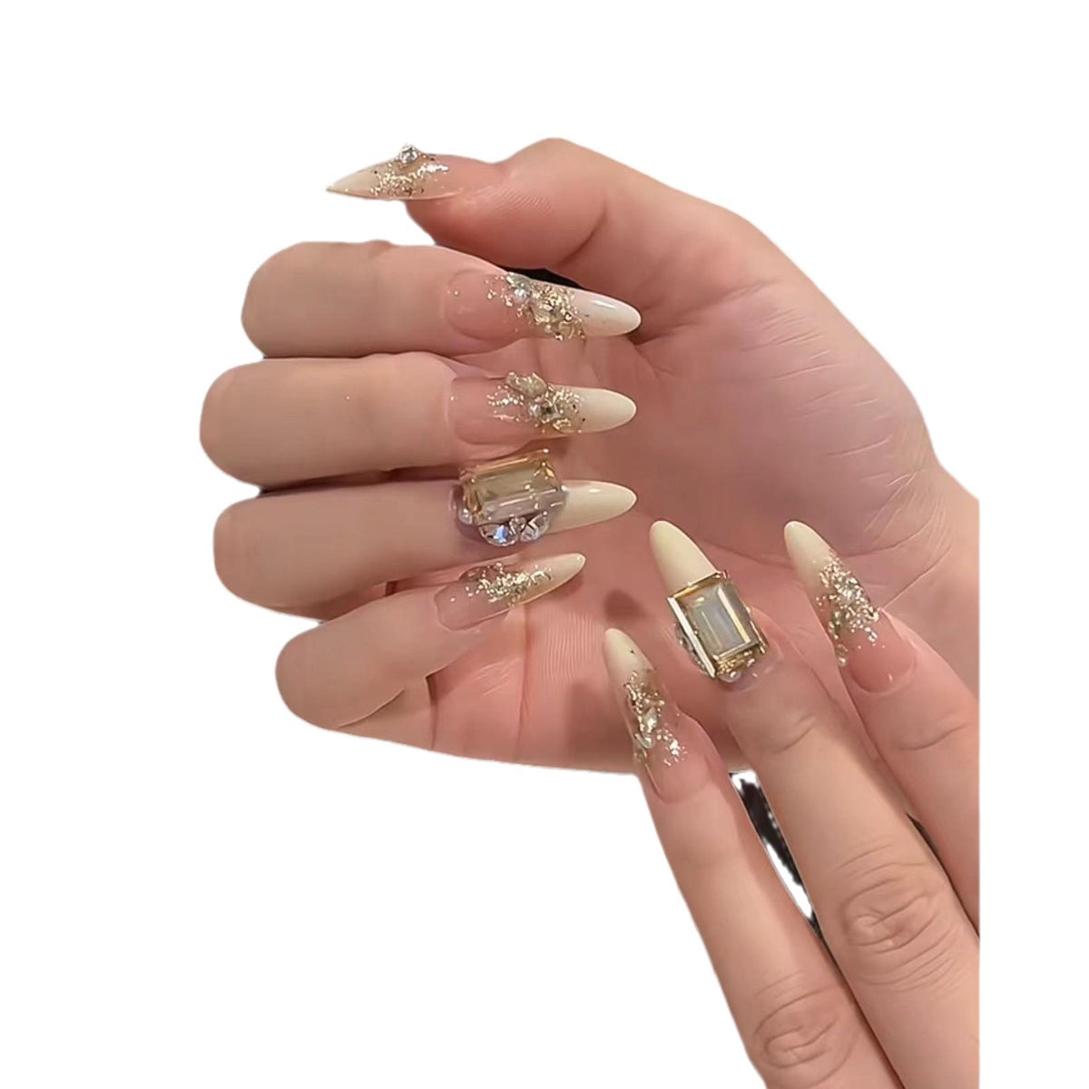 Glamorous Stiletto Press-On Nail Set with Metallic Accents Acalora