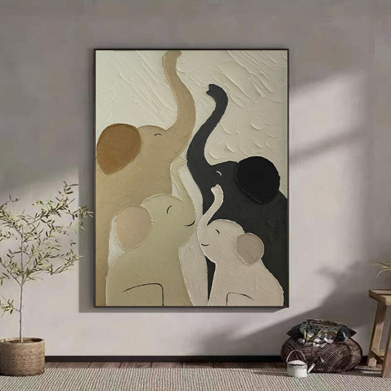 Textured Elephant Family Canvas Artwork