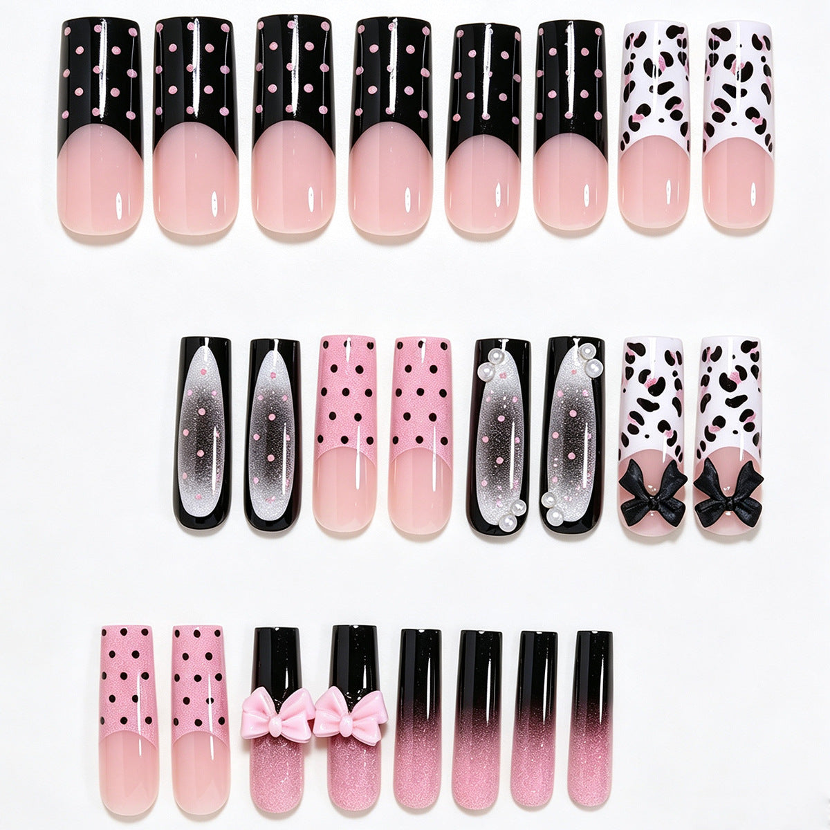 Decorative Press-On Nail Art Set with Polka Dots and Bows Acalora
