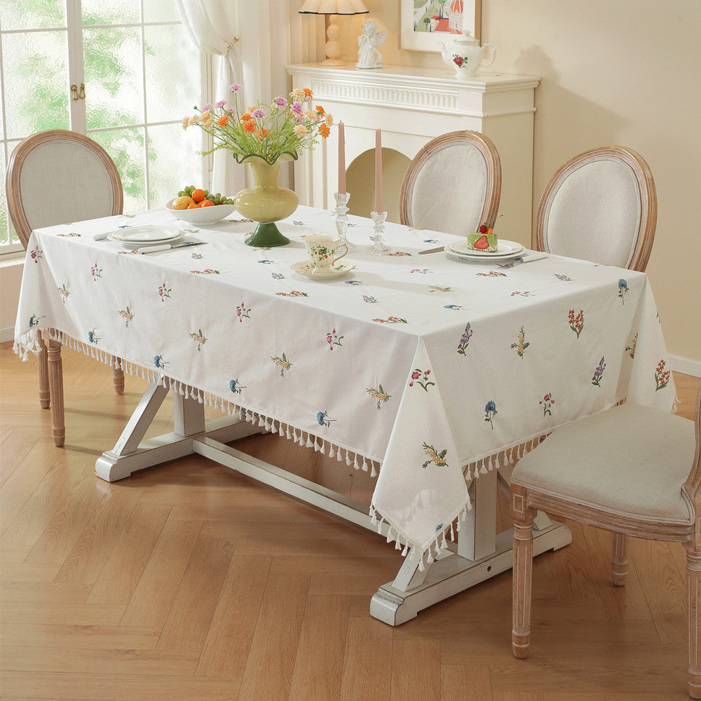 Embroidered Floral Tablecloth