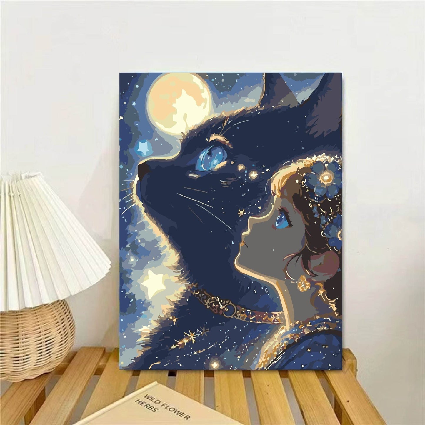 Whimsical Fantasy Cat and Girl Wall Art
