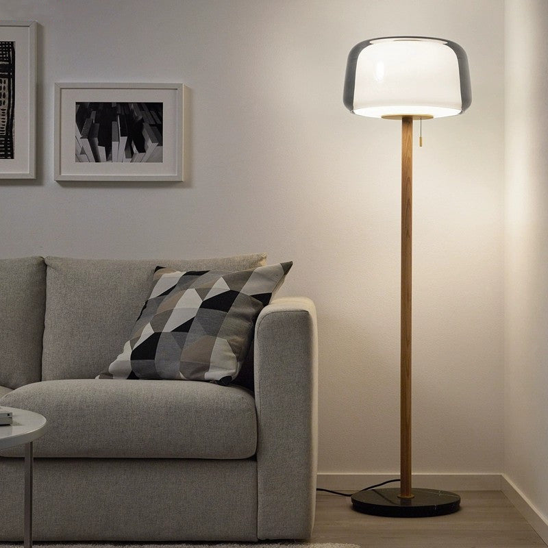 Modern Table Lamp with Glass Shade and Wood Base