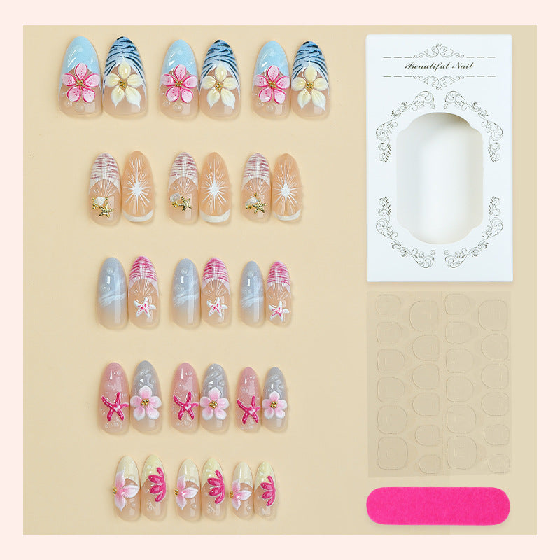 Floral and Gem Embellished Press-On Nail Set Acalora