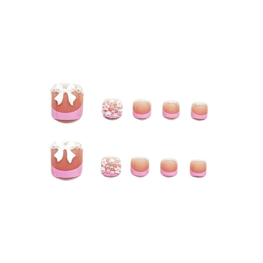 Decorative Press-On Nail Art Set with Floral and Bow Accents Acalora