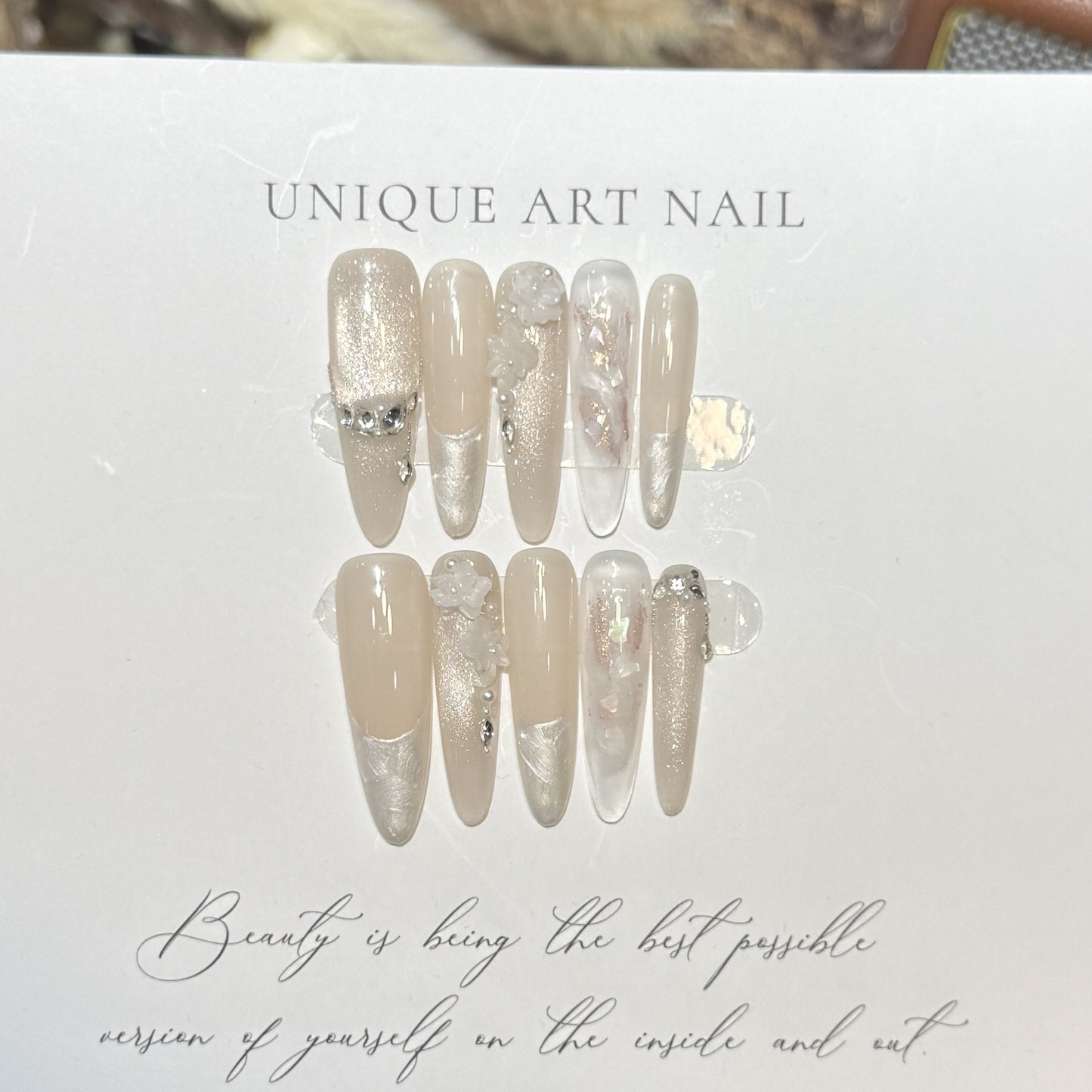 Artistic Long Press-On Nail Set with Elegant Floral Design Acalora