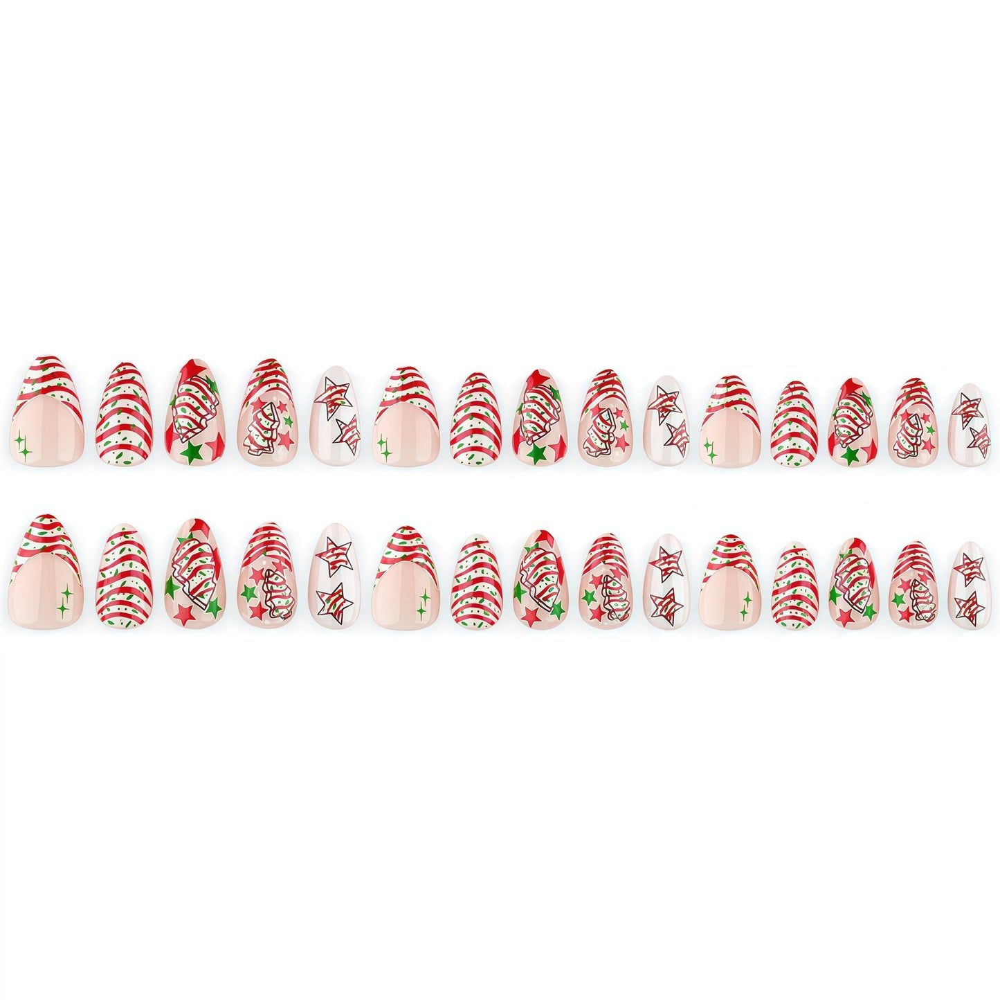 Artificial nails in festive Christmas design with colorful accents Acalora