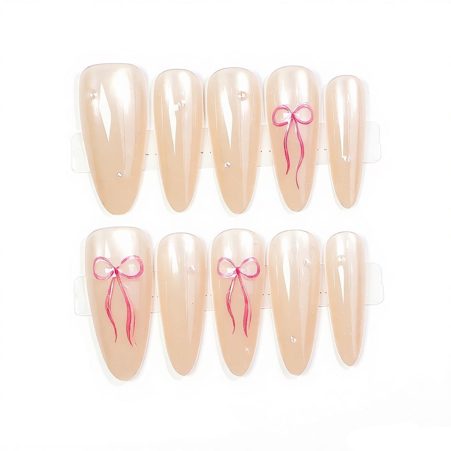 Elegant Press-On Nail Art Set with Bow Accents Acalora