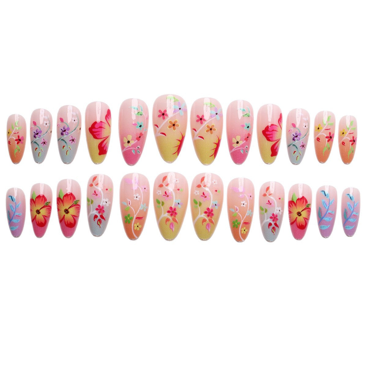 Artifical nail set with floral design and colorful variety Acalora