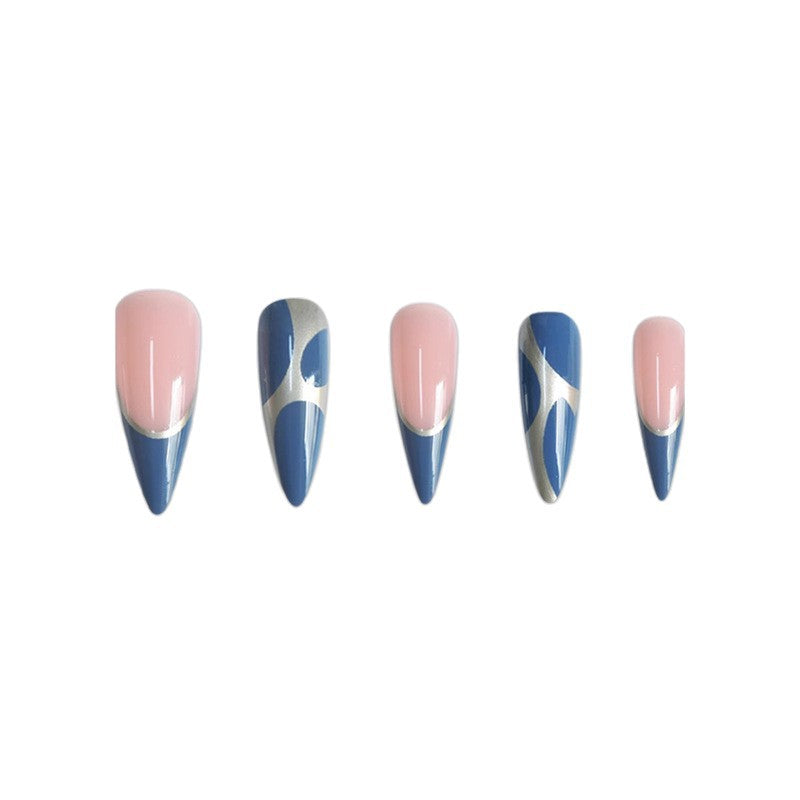 Artistic Stiletto Press-On Nail Design with Metallic Trim Acalora