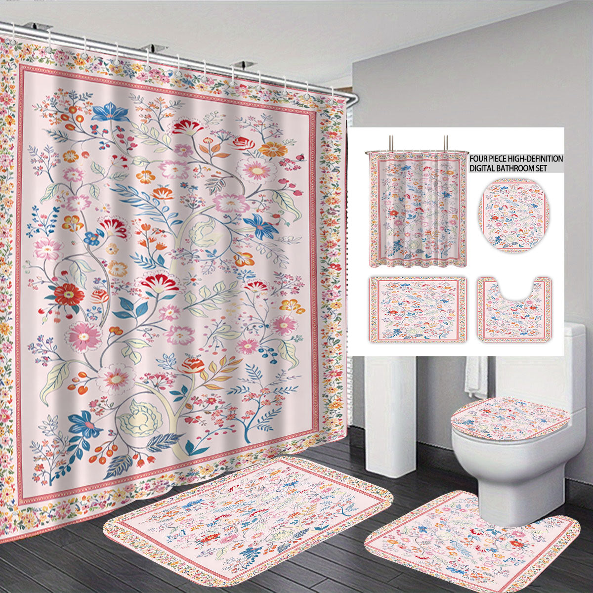Digital Floral Print Bathroom Set