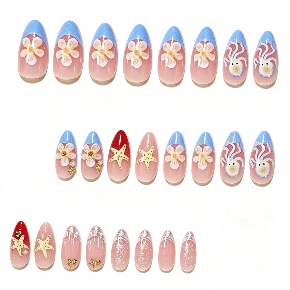 Ocean-Inspired Press-On Nail Art Design Acalora