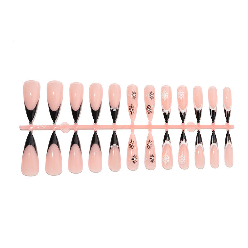 Artistic Stiletto Press-On Nail Set with Decorative Snowflake Designs Acalora