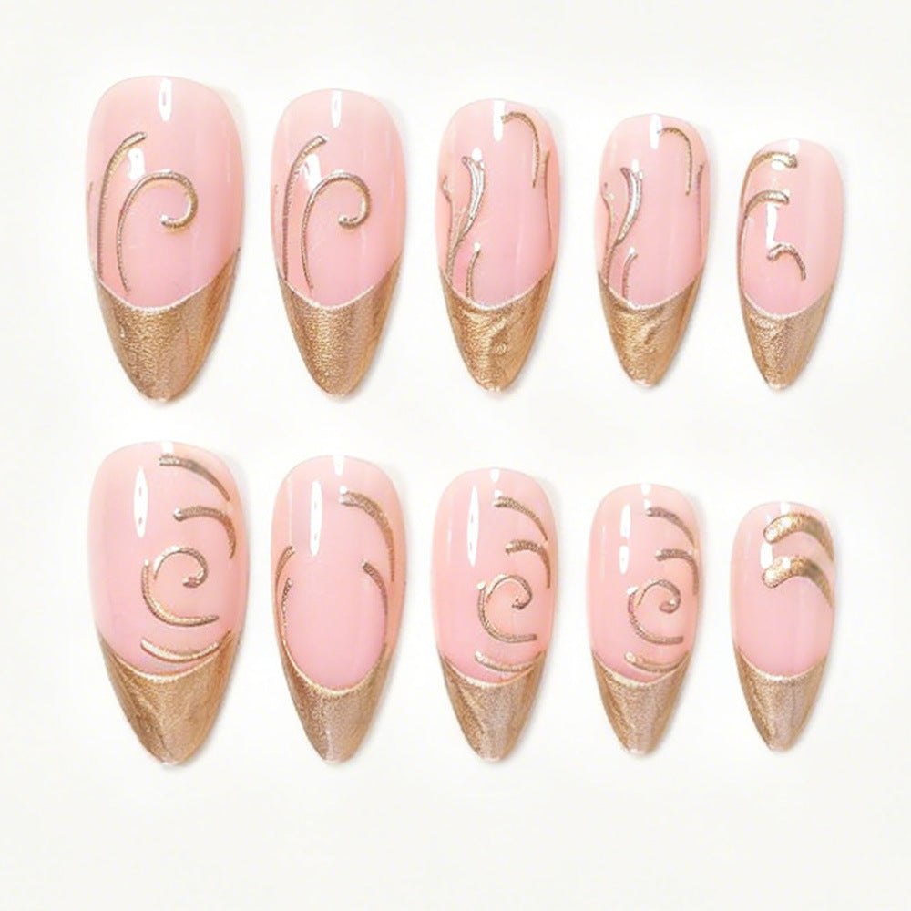 Elegant Gold Accented Press-On Nail Art Acalora