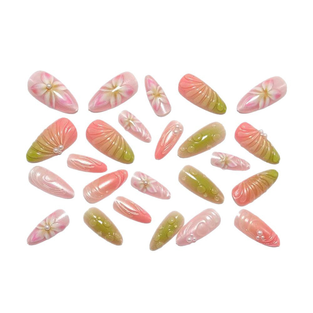 Artificial nails with 3D flower and pearl decorations Acalora