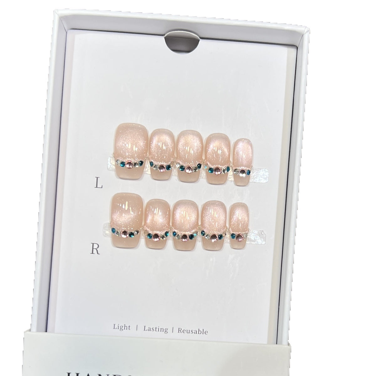 Elegant Reusable Press-On Nail Set with Rhinestone Accents Acalora