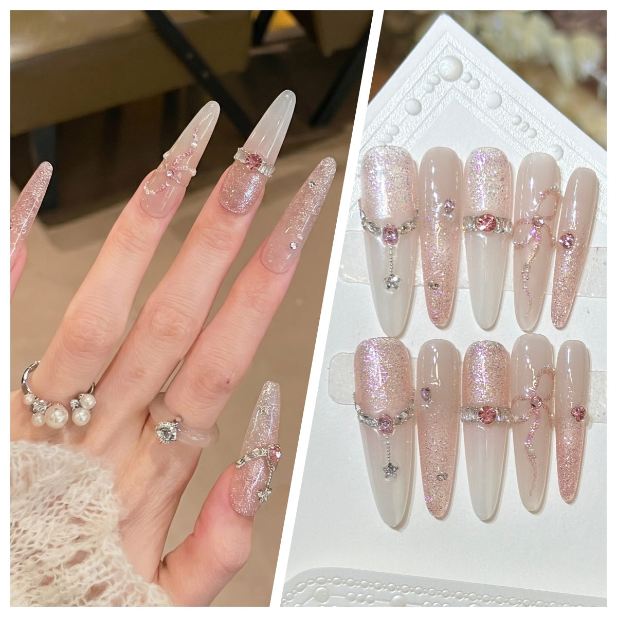 Artistic Stiletto Press-On Nail Set with Charming Patterns Acalora