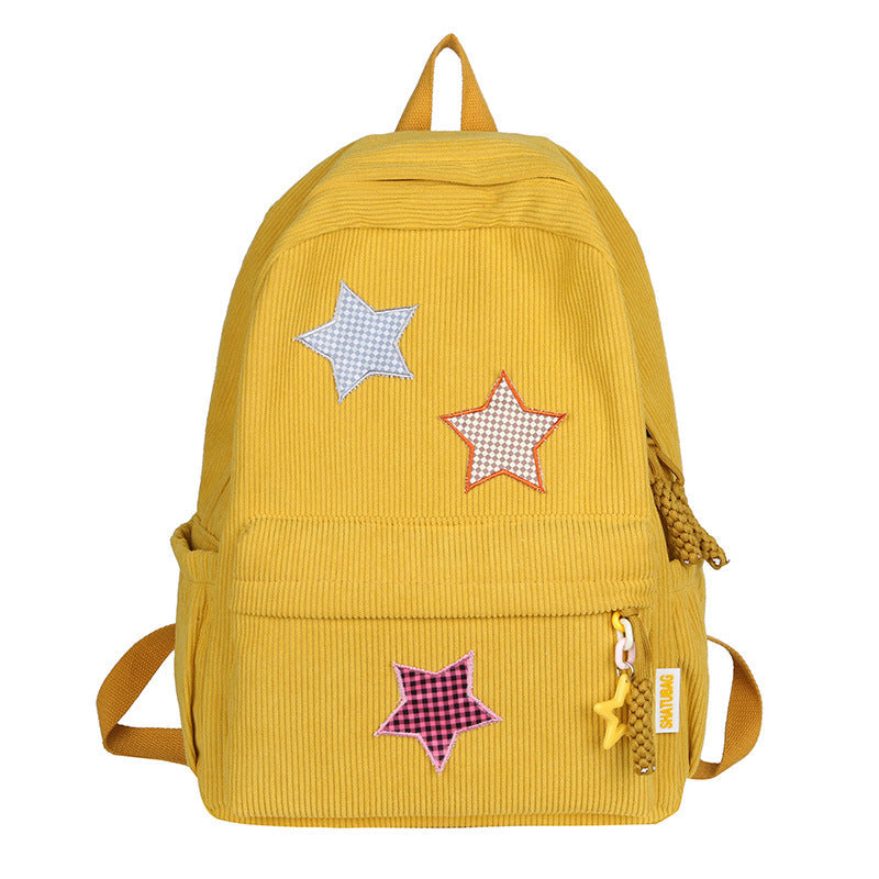 Fun Star Patterned Corduroy School Backpack Bowlift