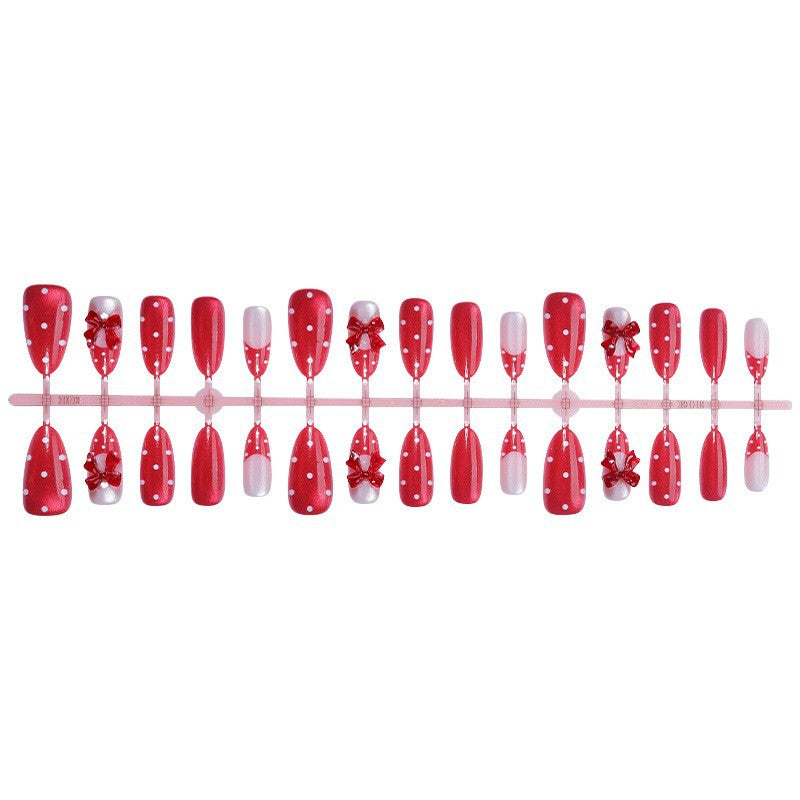 Decorative Press-On Nail Set with Bow Accents Acalora