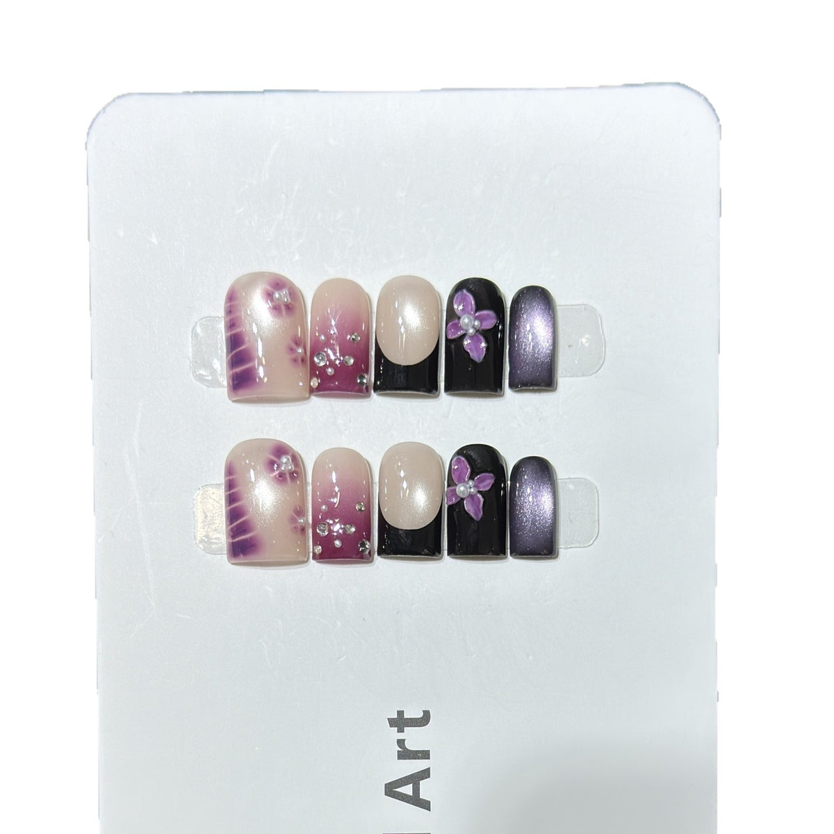 Decorative Press-On Nail Art Set with Floral and Gem Accents Acalora