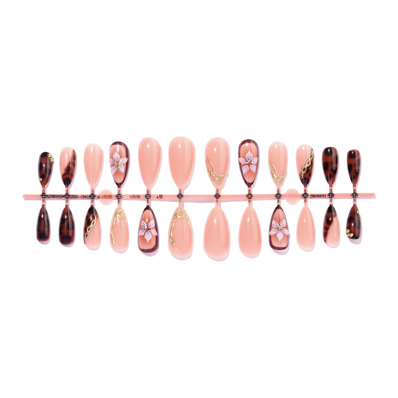 Artistic Press-On Nail Set with Elegant Floral and Abstract Designs Acalora