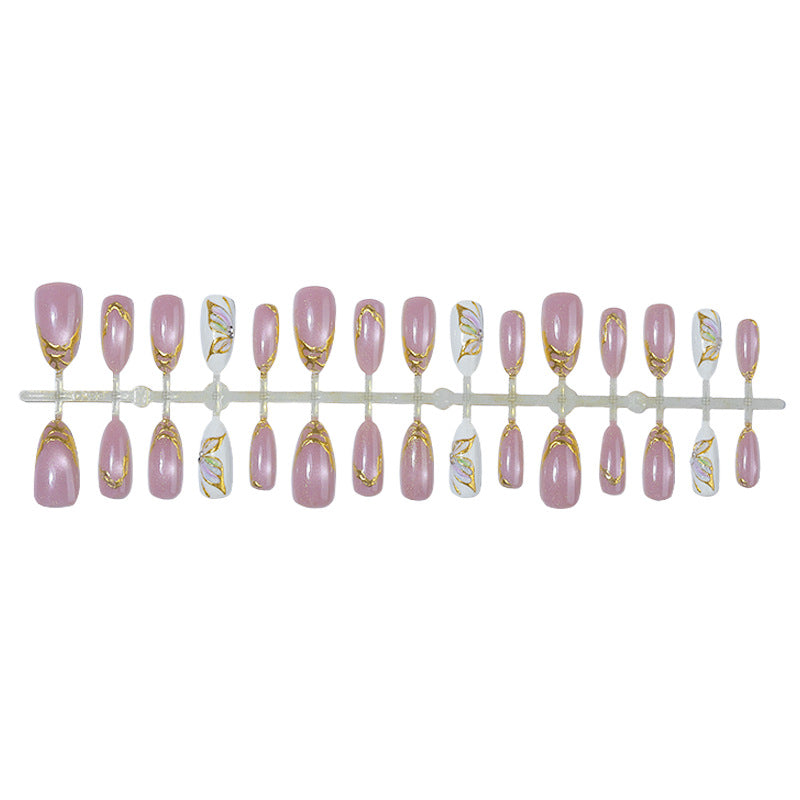 Elegant Press-On Nail Art Set with Golden Accents Acalora