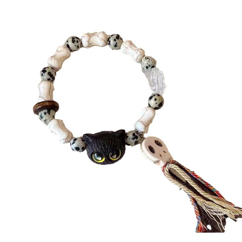 Whimsical Cat and Bone Charm Bracelet Acalora