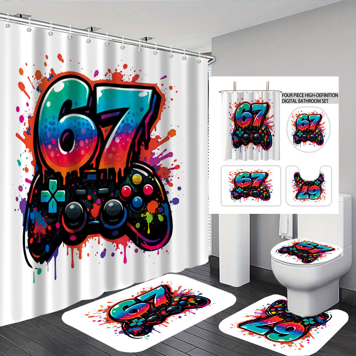 Digital Art-Themed Four-Piece Bathroom Set