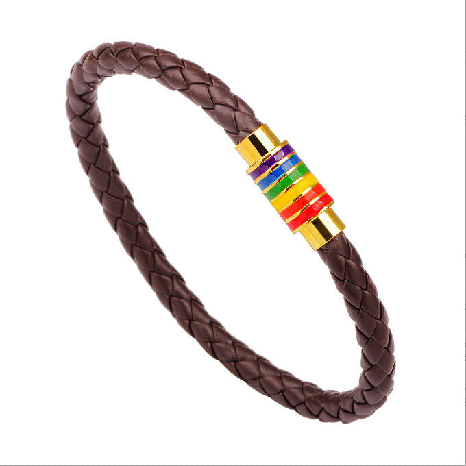 Leather Braided Bracelet with Colorful Accent Acalora