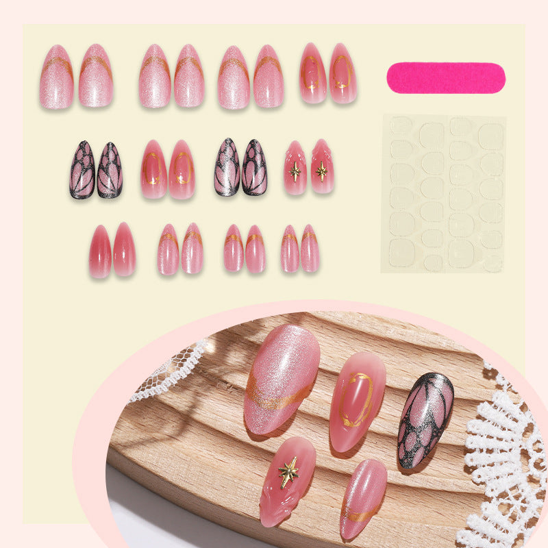 Decorative Press-On Nail Art Set with Shimmering Glitter and Elegant Patterns Acalora