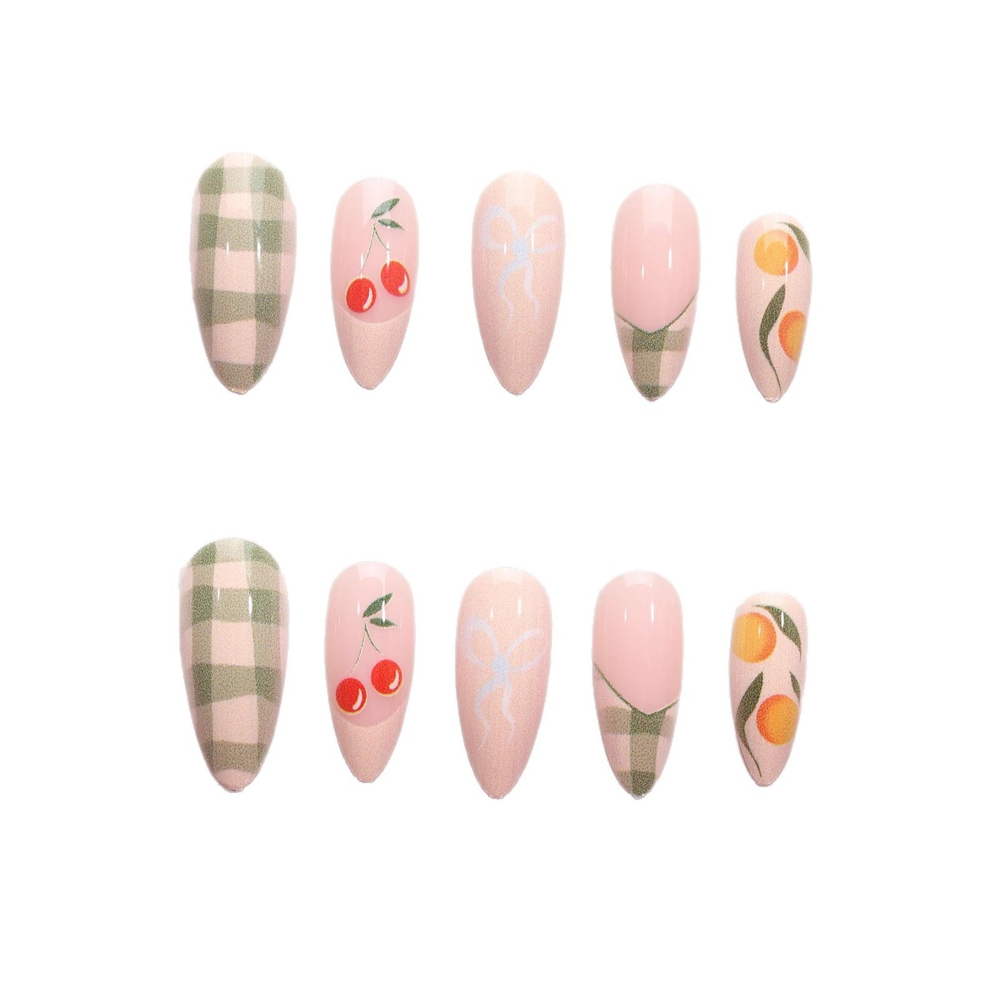 Artistic Press-On Nail Art Design Set with Fruit Accents Acalora