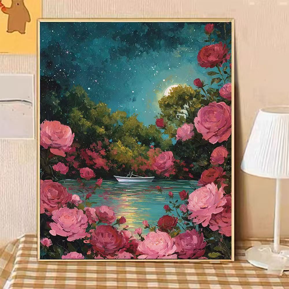 Scenic Night-time Floral Landscape Canvas Art