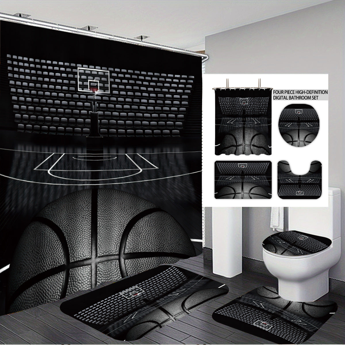 High-Definition Basketball-Themed Bathroom Décor Set