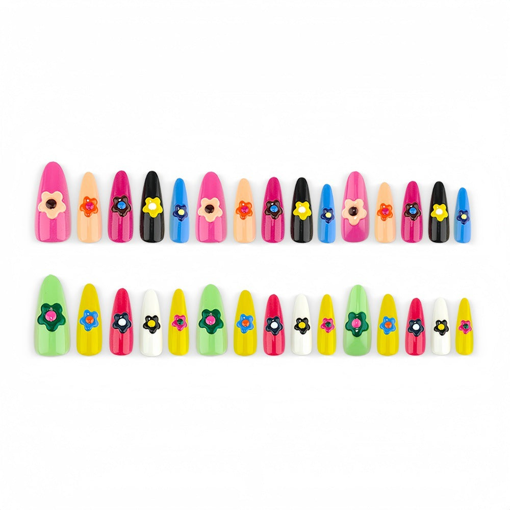 Artificial nail set with colorful flower designs Acalora