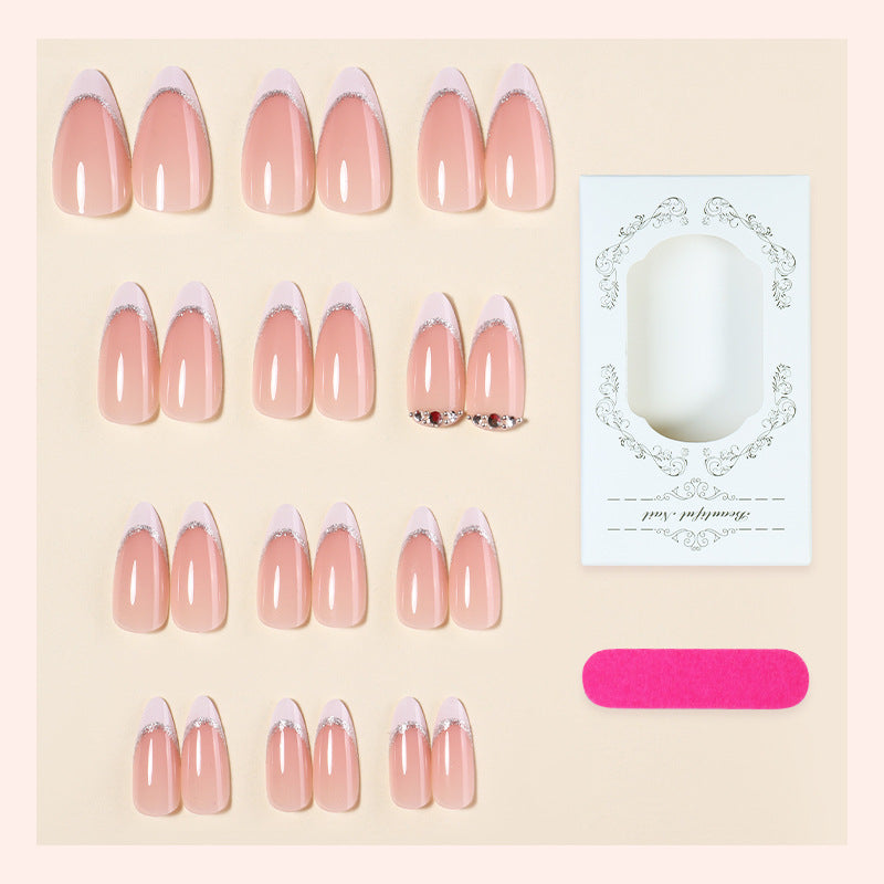 Elegant Press-On Nail Set with Glittering Silver Edges Acalora