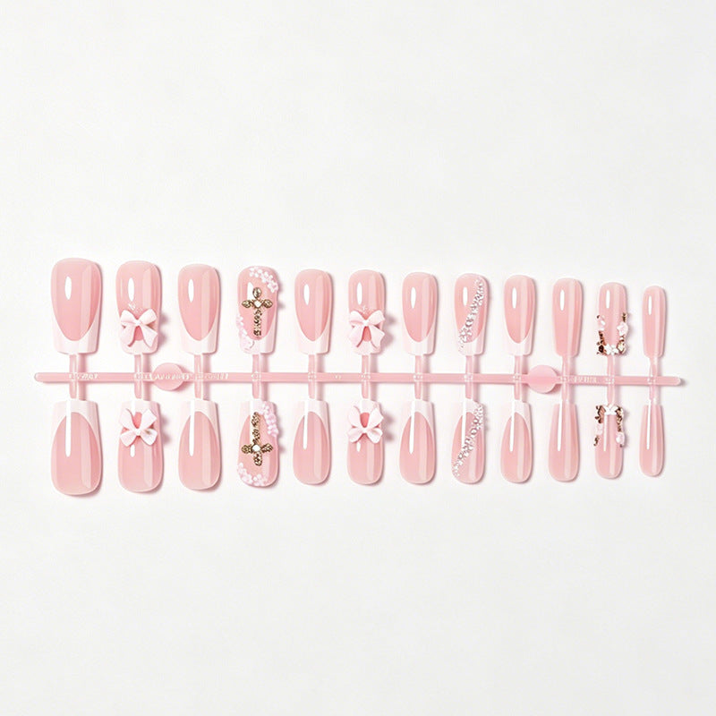 Decorative Press-On Nail Set with Bow and Floral Accents Acalora