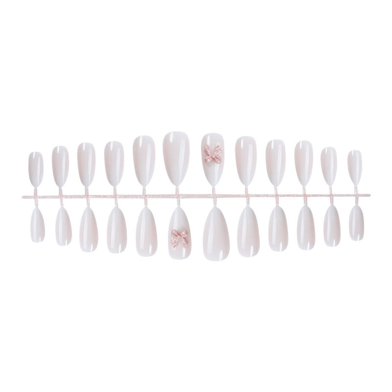 Elegant Press-On Nail Art Set with Glossy Finish and Cute Bow Details Acalora
