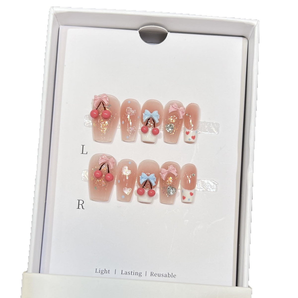 Playful Cherry-Themed Press-On Nail Art Set Acalora