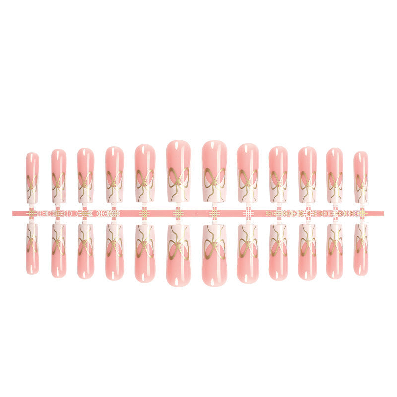 Decorative Press-On Nail Set with Artistic Bow Designs Acalora