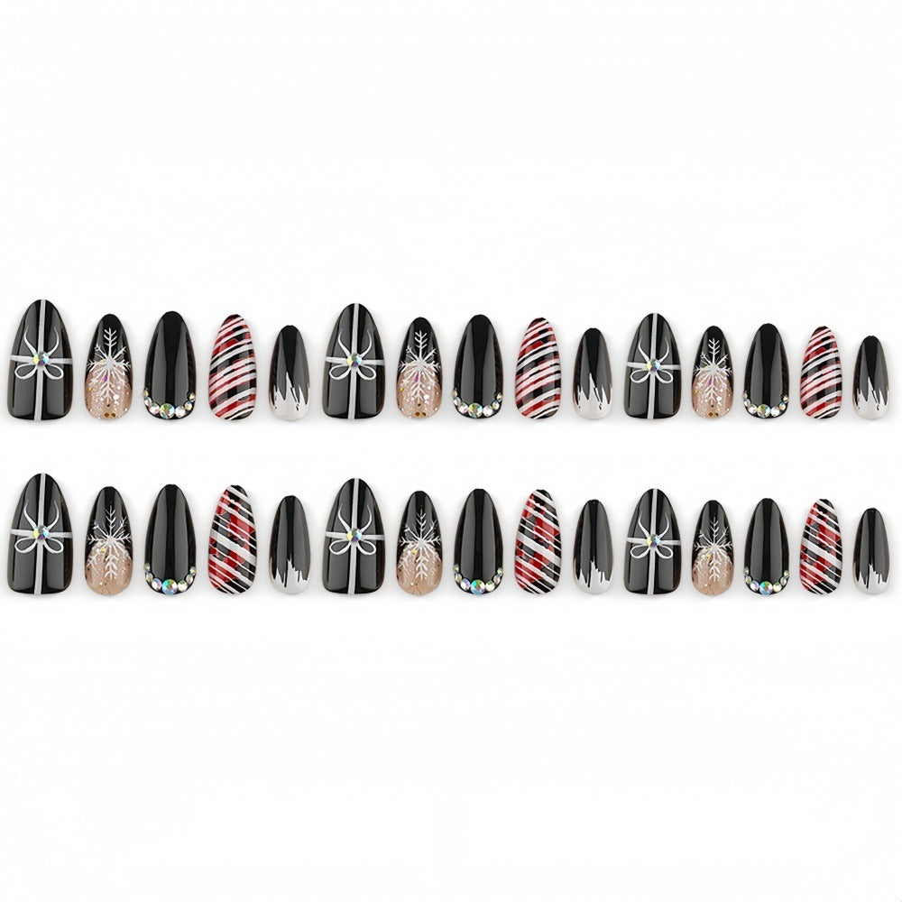Artificial nail set with festive design and glitter accents Acalora