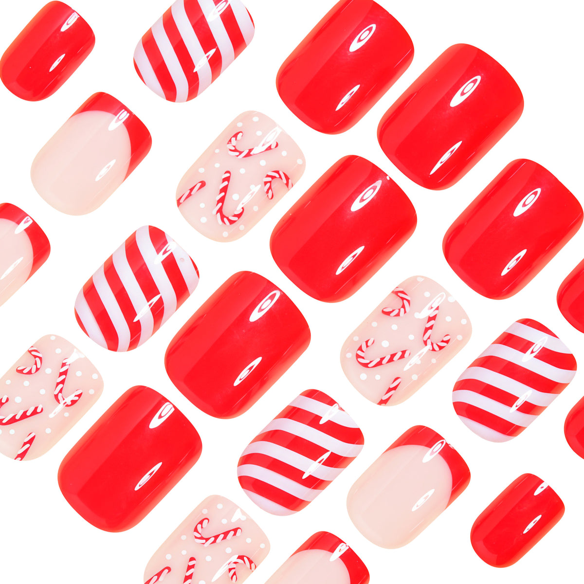 Festive Candy Cane Press-On Nail Art Set Acalora