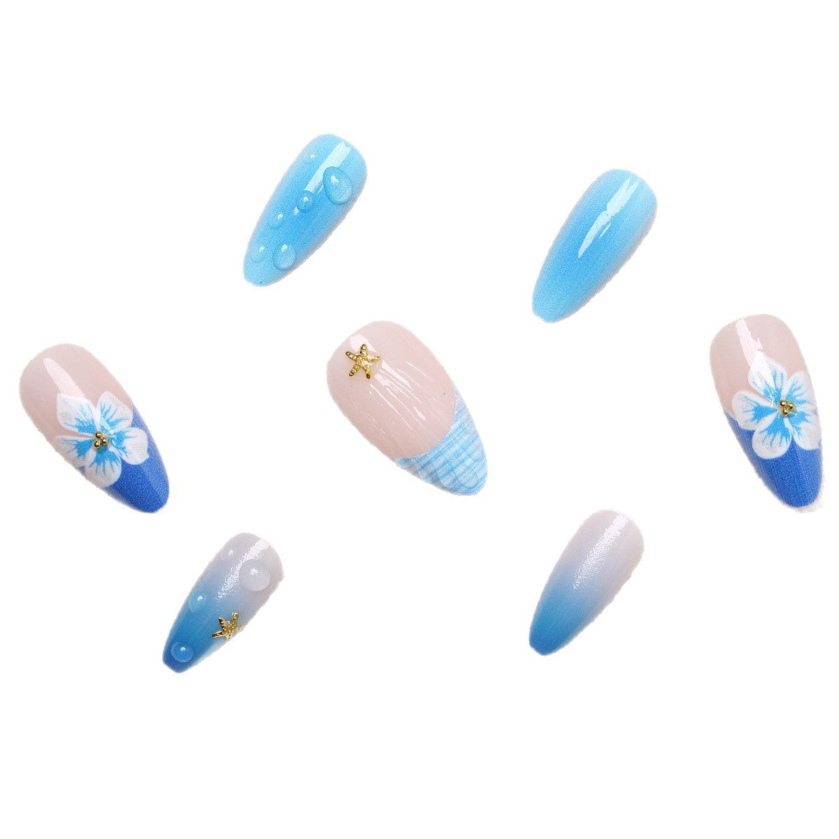 Elegant Artificial Nails with Maritime Design Acalora