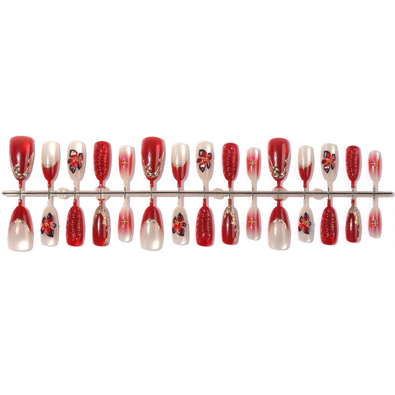 Decorative Press-On Nail Art Set with Floral and Glossy Accents Acalora