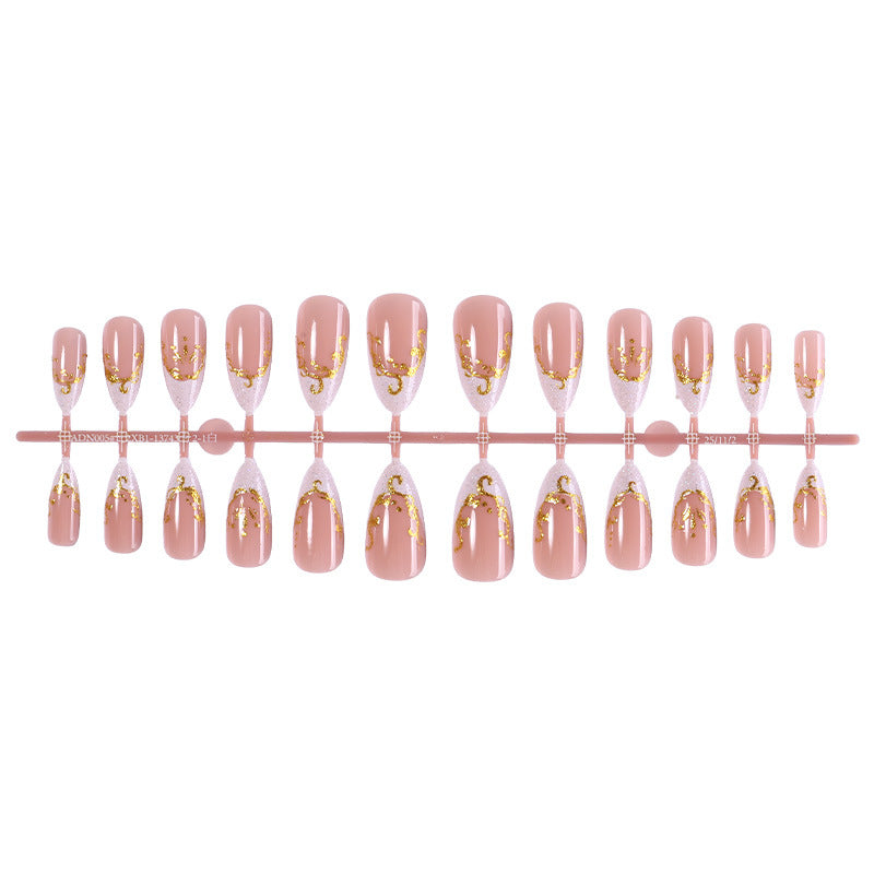 Decorative Premium Press-On Nail Set with Gold Accents Acalora